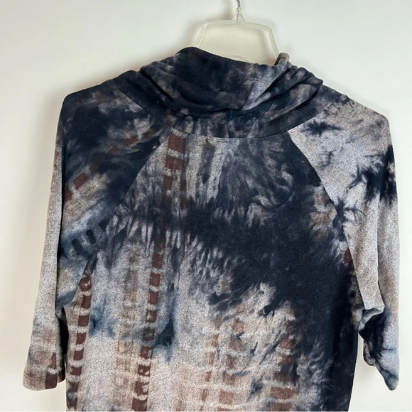 Coin 1804 Marble Tie Dye Cowl Neck Sweater Jersey Knit Medium Black Tan Top M - Picture 8 of 10